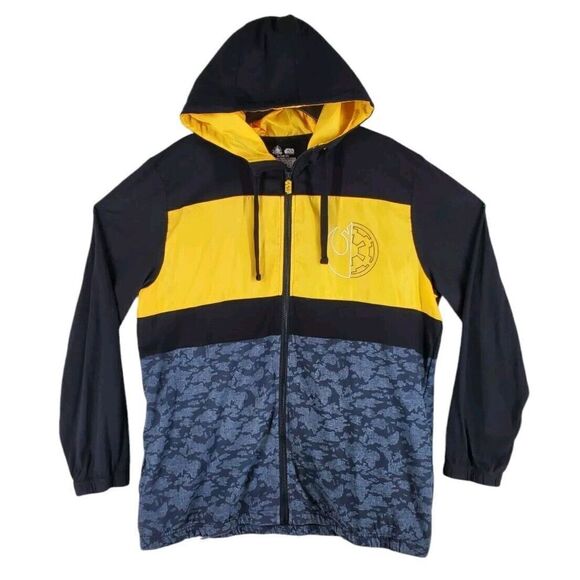 Disney Star Wars Hoodie Jacket Men L Black Yellow Multi Camo Graphic Lightweight - Picture 1 of 13